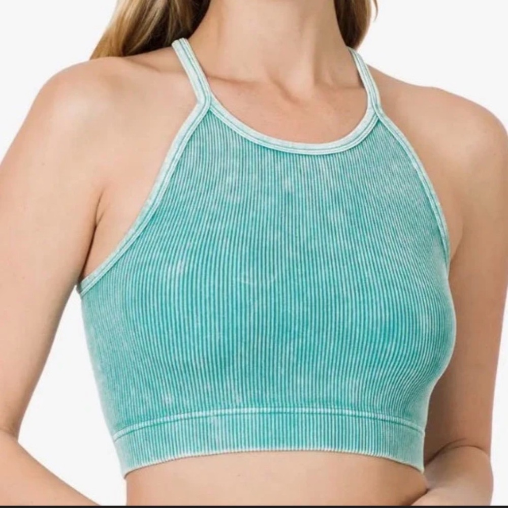 Zenana Seamless Ribbed Crop Tank - Blue